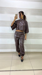 Coordinato Faith in Eco Pelle Panta Jogger e Maglia Crop