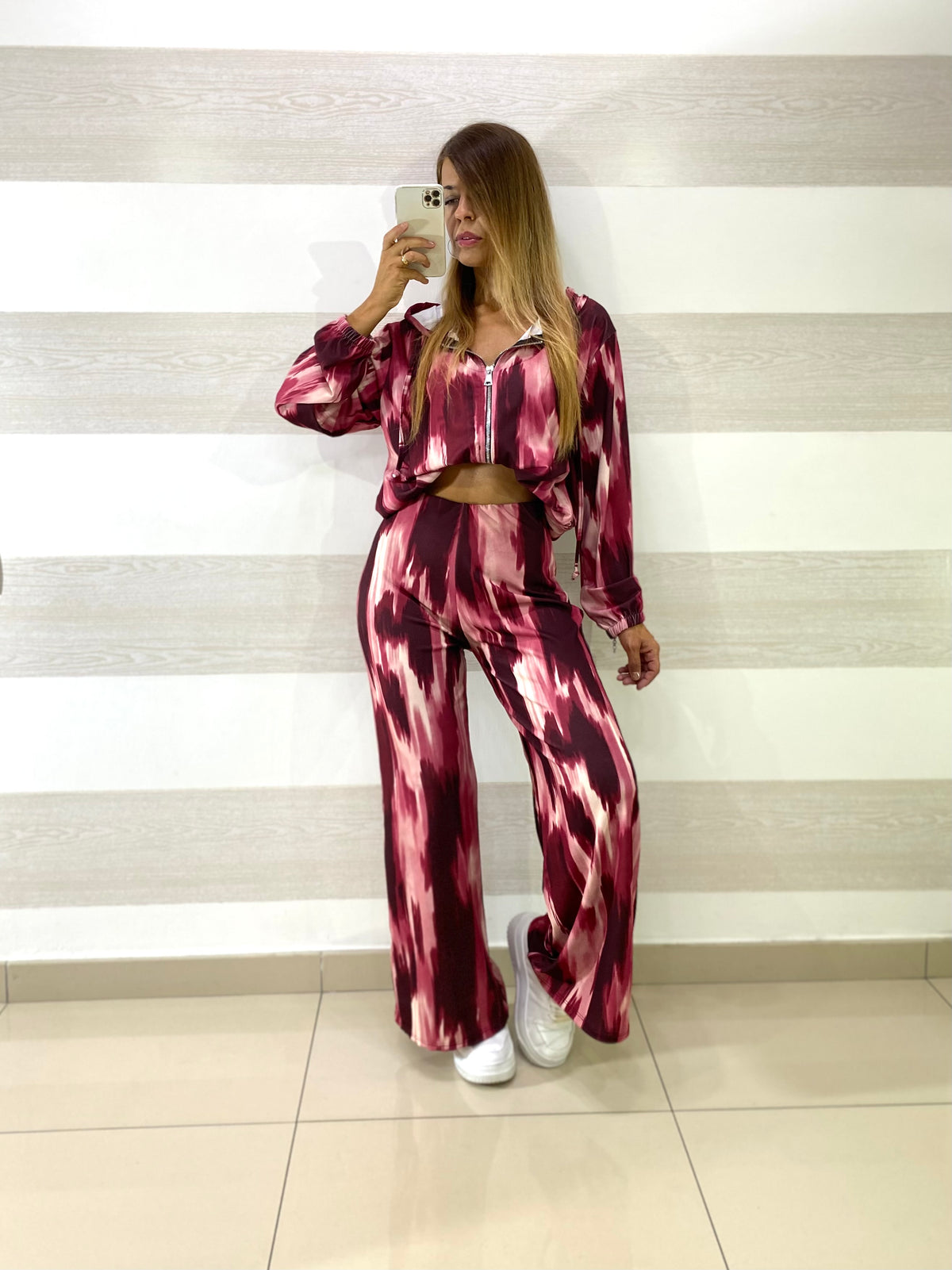 Coordinato Holly PantaPalazzo e Felpina con Zip Astratta