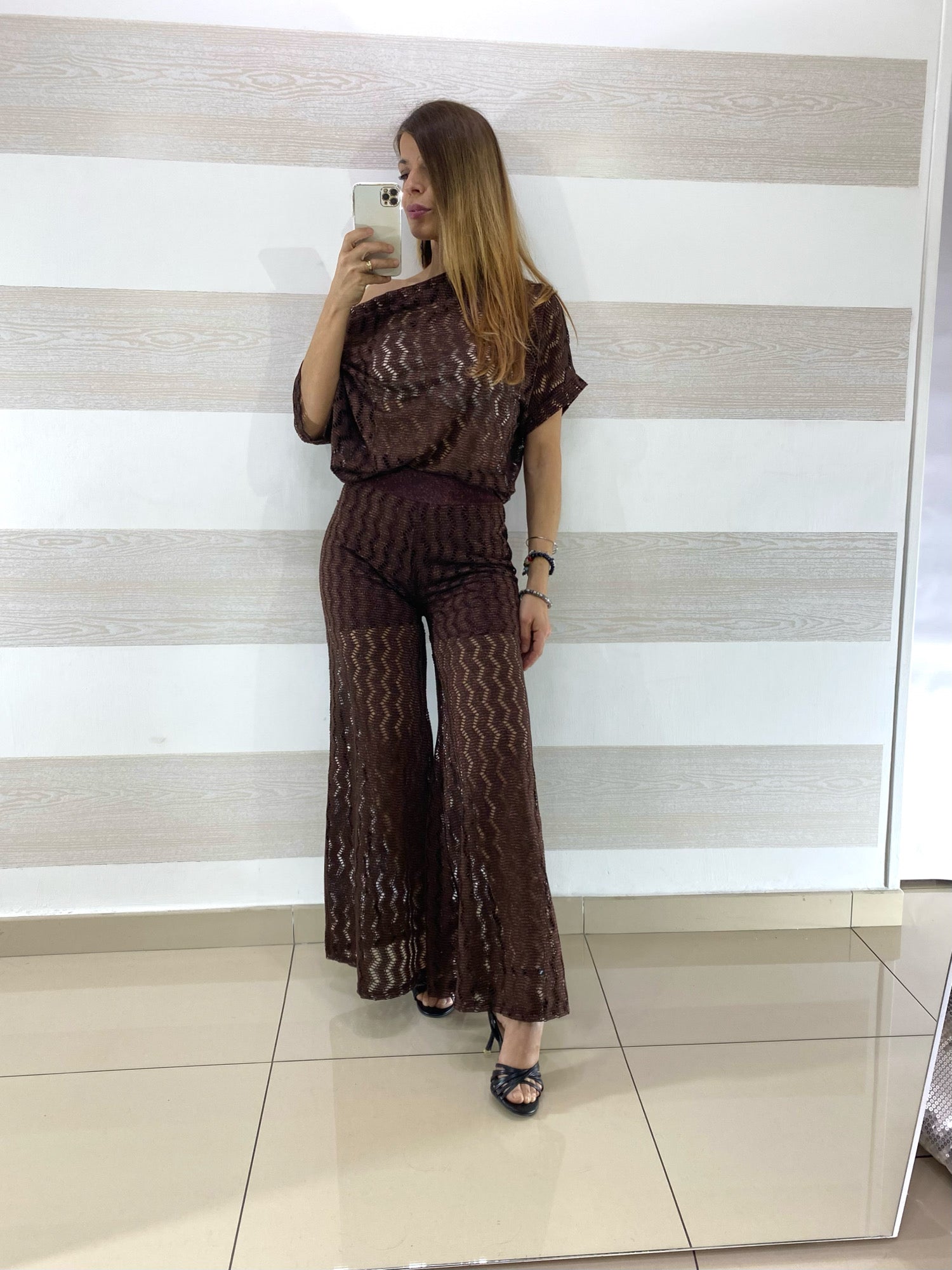 Coordinato Ilary Traforato PantaPalazzo e Maglia Lurex