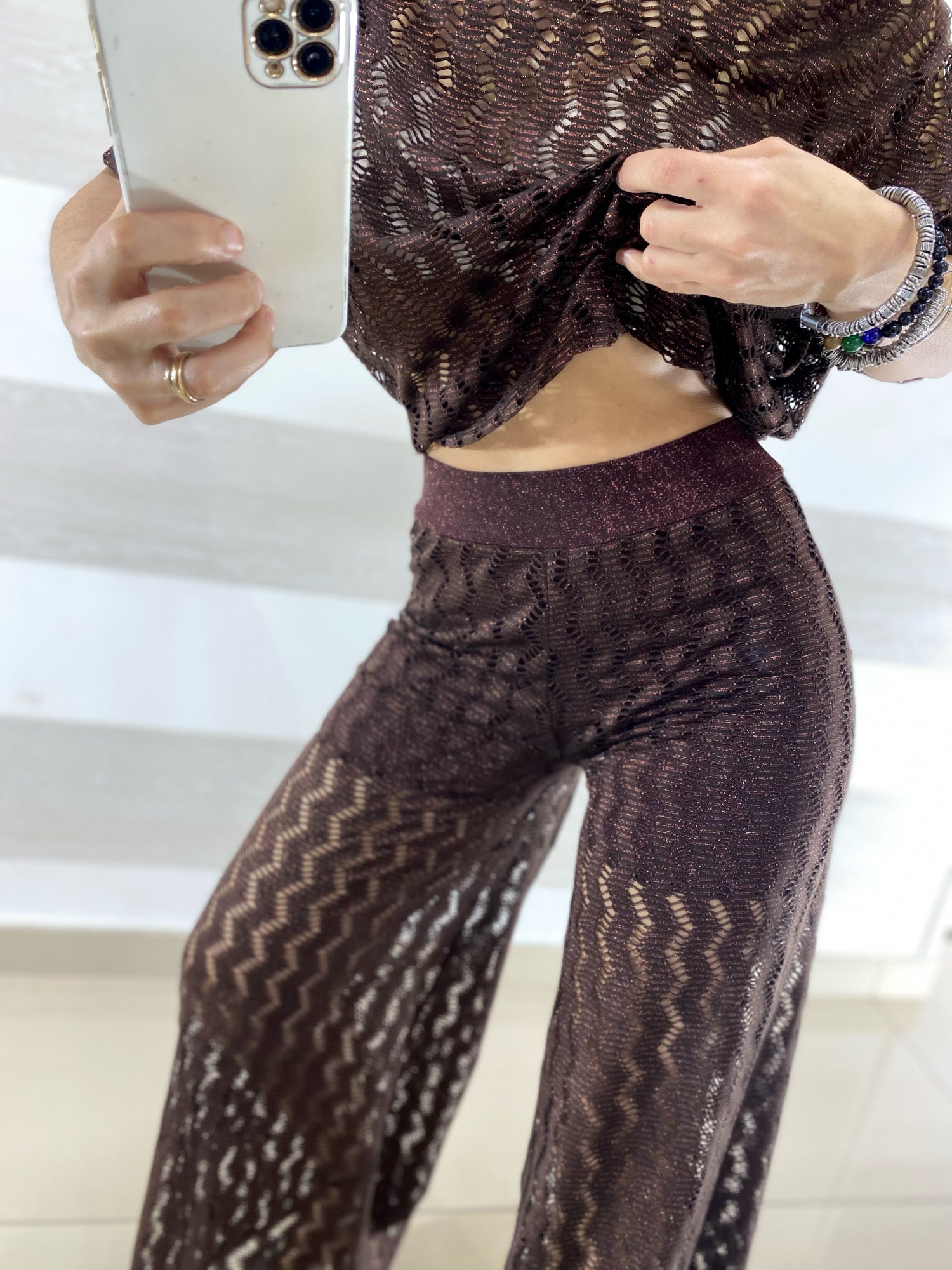 Coordinato Ilary Traforato PantaPalazzo e Maglia Lurex