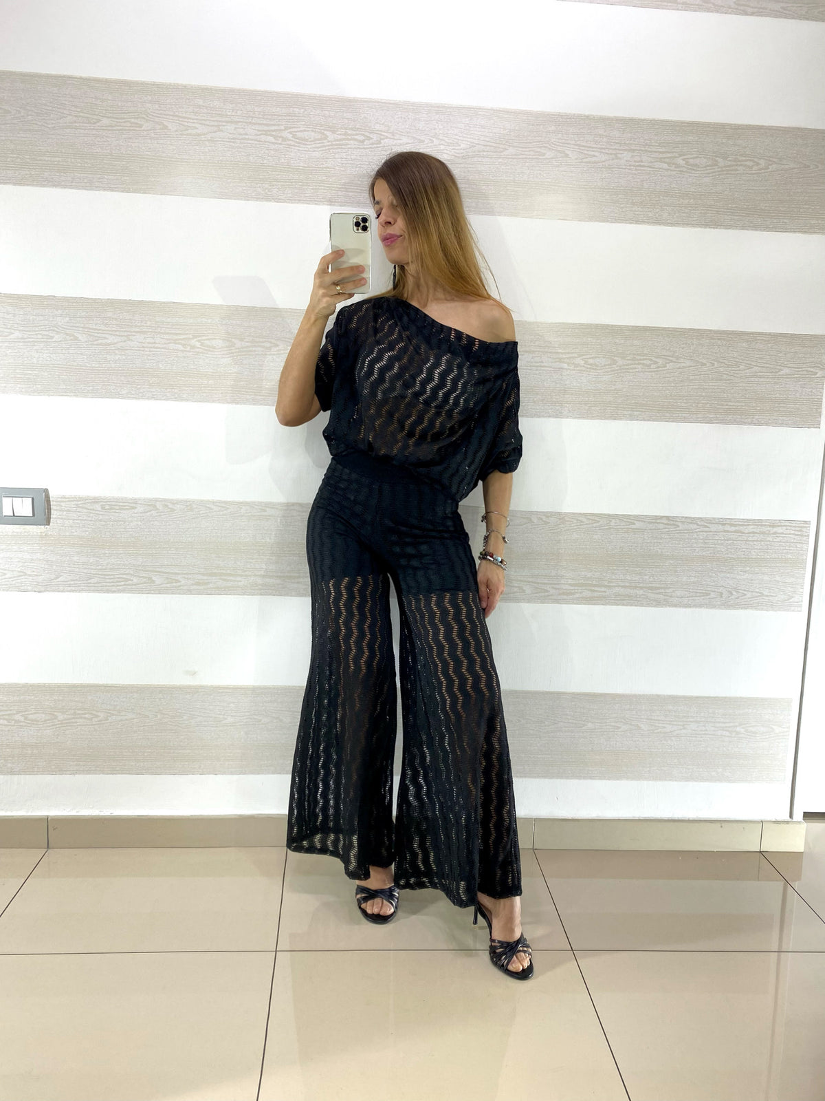Coordinato Ilary Traforato PantaPalazzo e Maglia Lurex