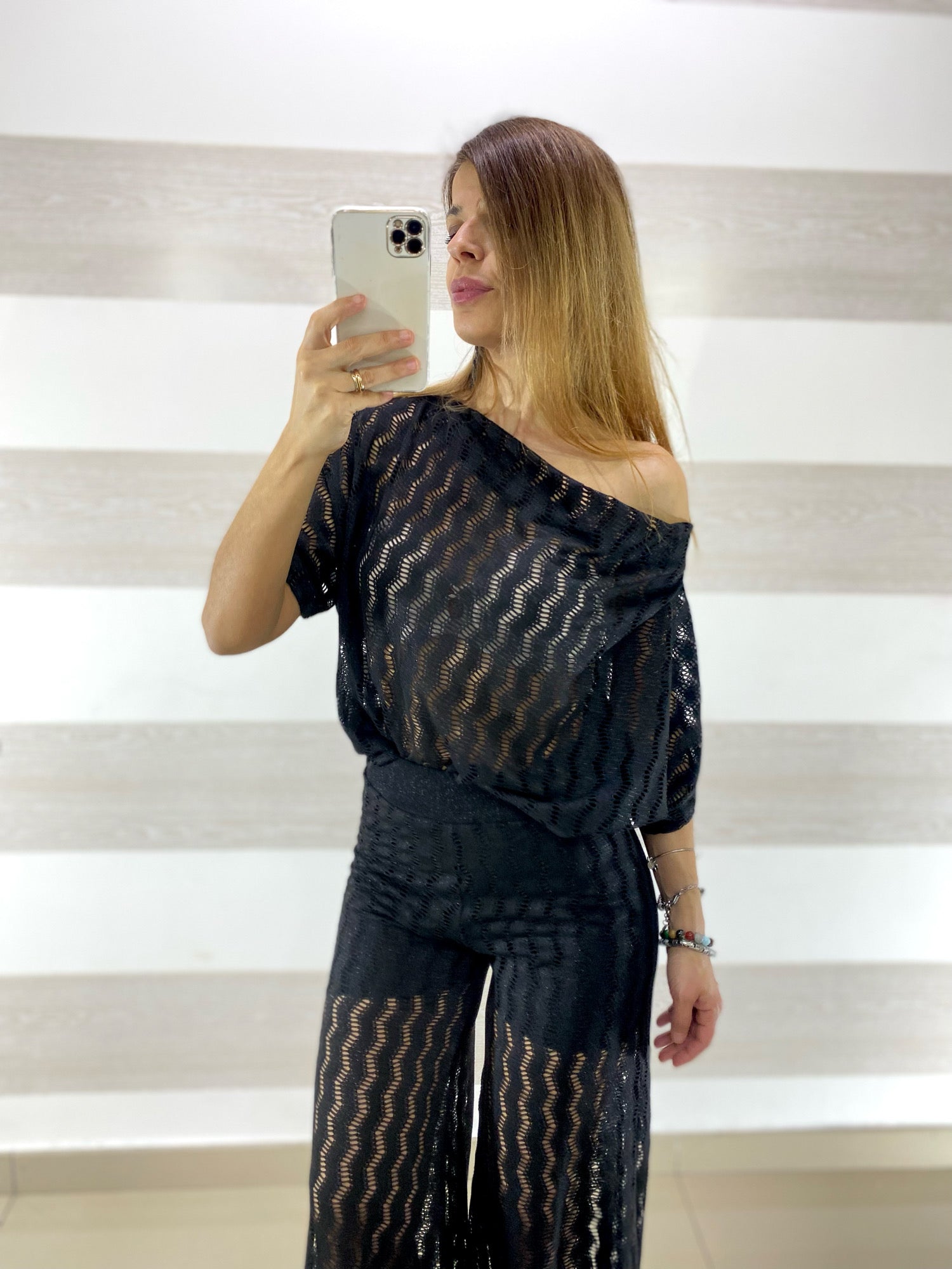 Coordinato Ilary Traforato PantaPalazzo e Maglia Lurex