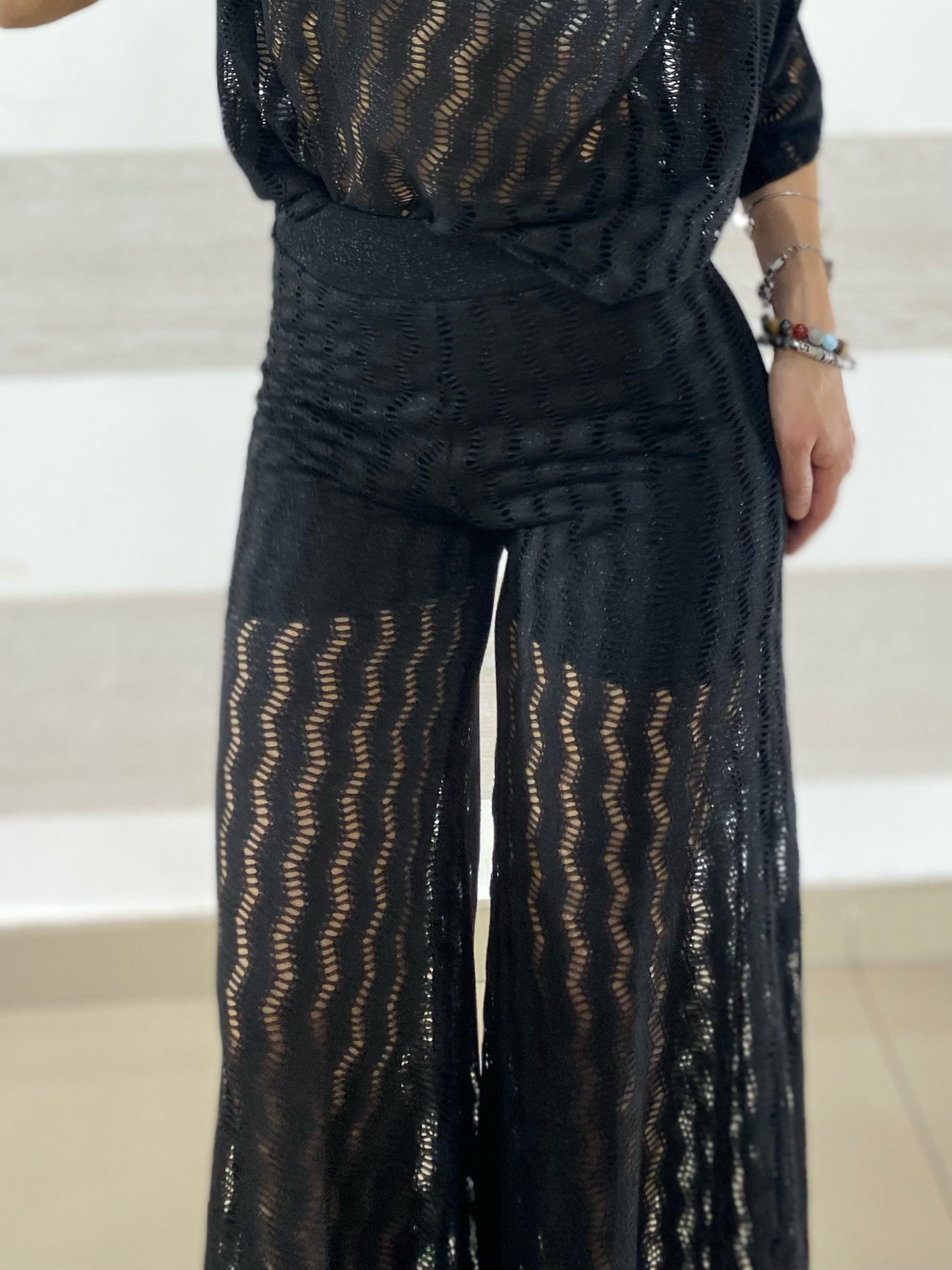 Coordinato Ilary Traforato PantaPalazzo e Maglia Lurex