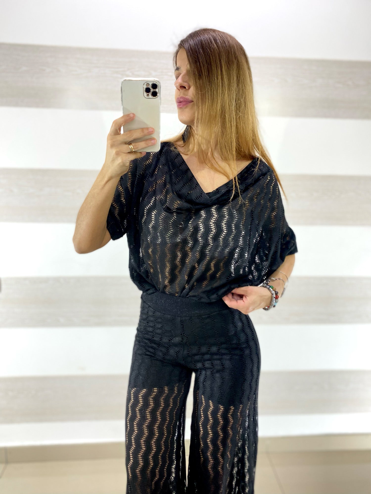 Coordinato Ilary Traforato PantaPalazzo e Maglia Lurex