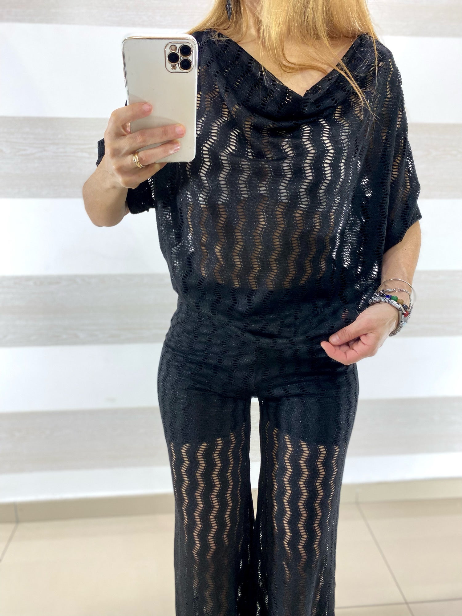 Coordinato Ilary Traforato PantaPalazzo e Maglia Lurex