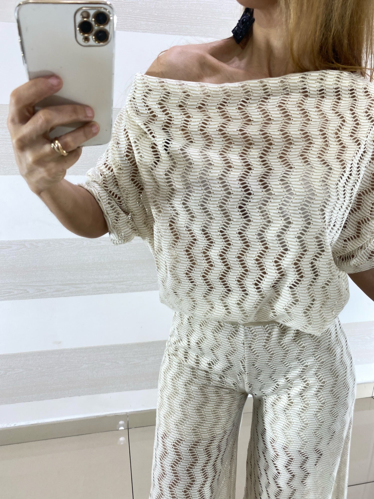 Coordinato Ilary Traforato PantaPalazzo e Maglia Lurex