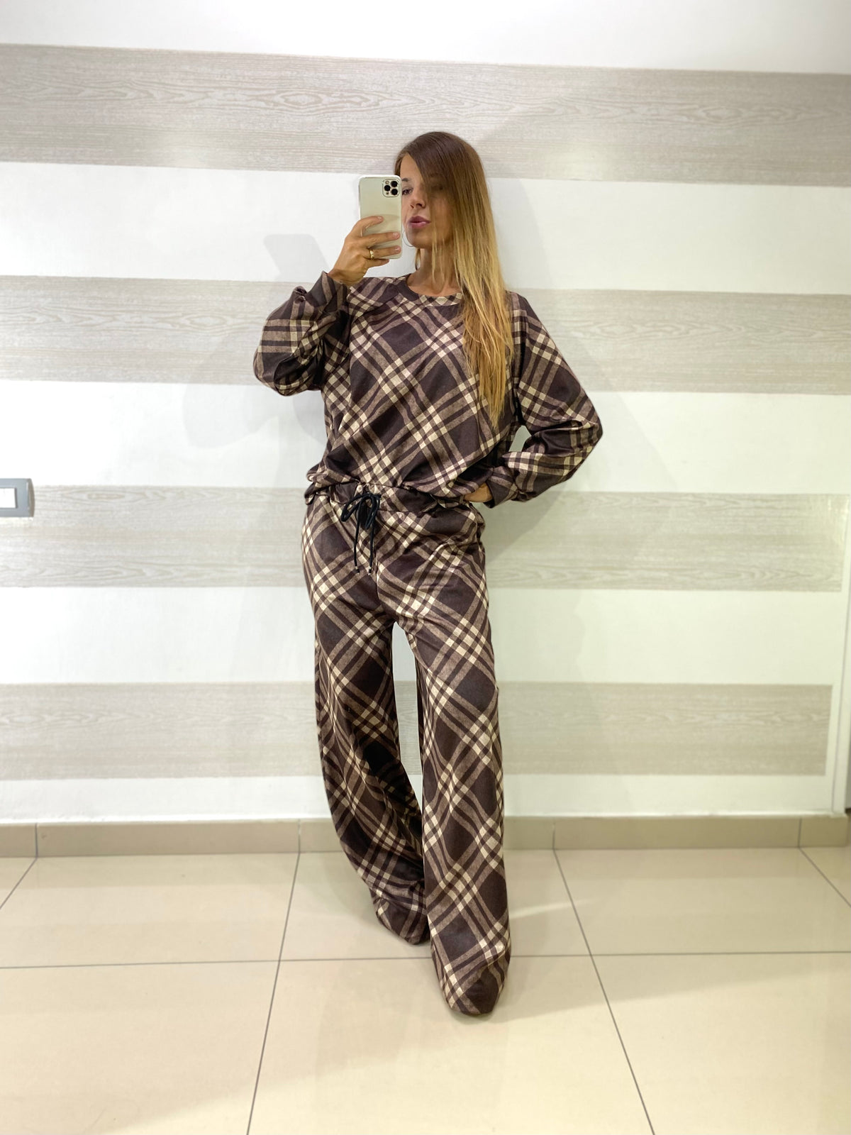 Coordinato Irma PantaPalazzo e Felpina a Quadrettini