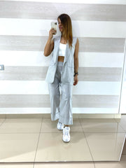 Coordinato Julia Cangiante Gessato PantaPalazzo e Gilet