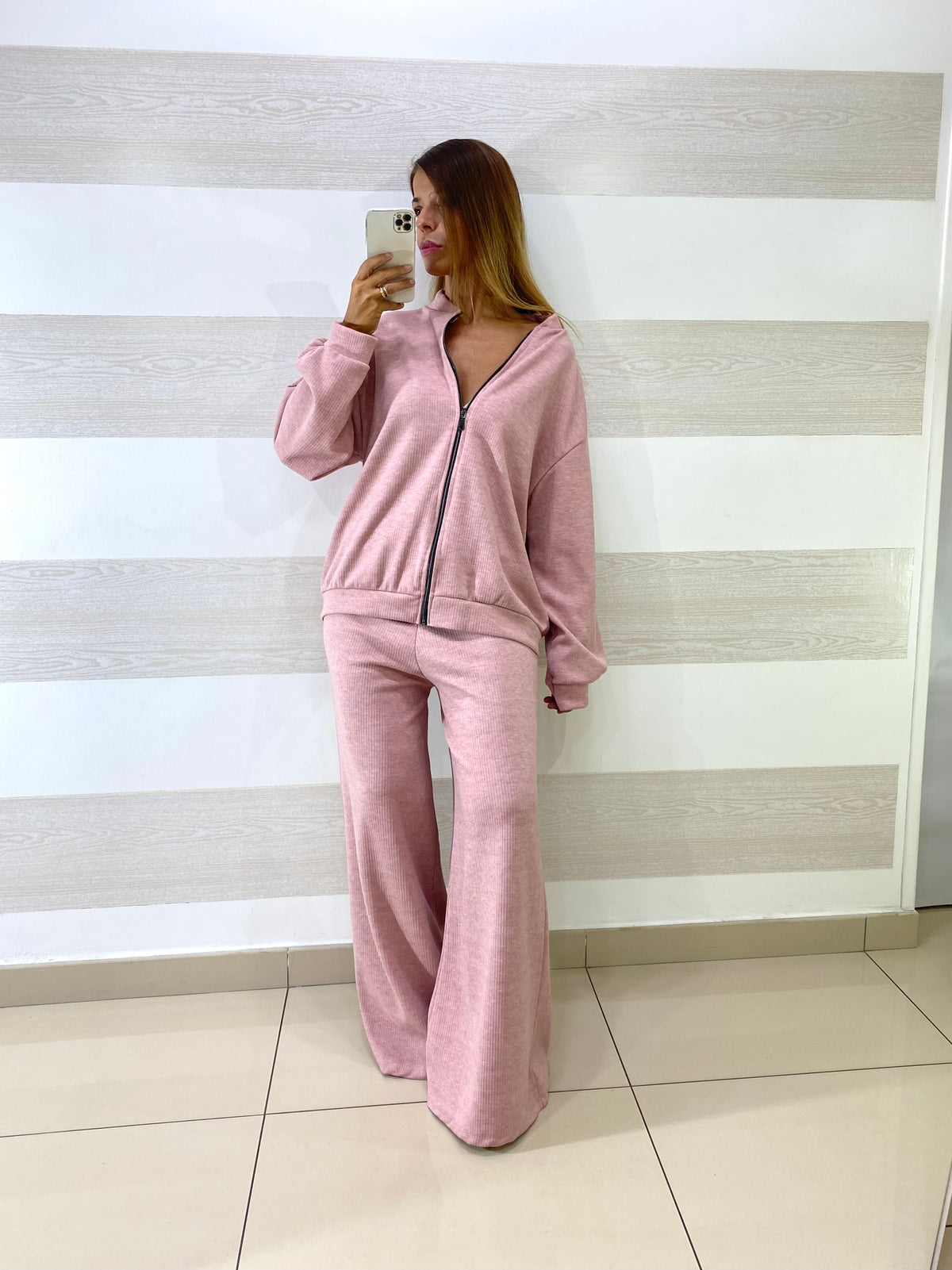 Coordinato Karen Vellutino PantaPalazzo e Felpina con Zip