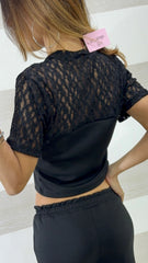 Coordinato Malina PantaPalazzo e Shirt Crop con Pizzo