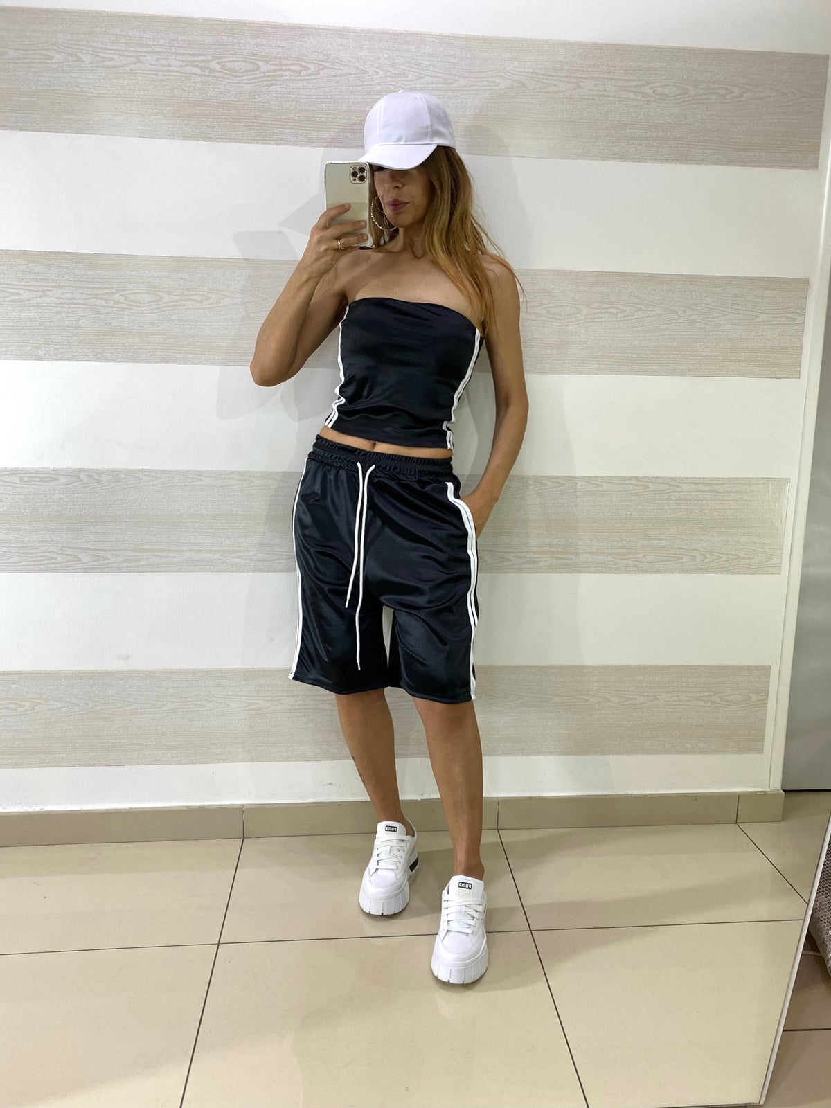 Coordinato Palmix Bermuda e Fascia Satin con Bande Laterali