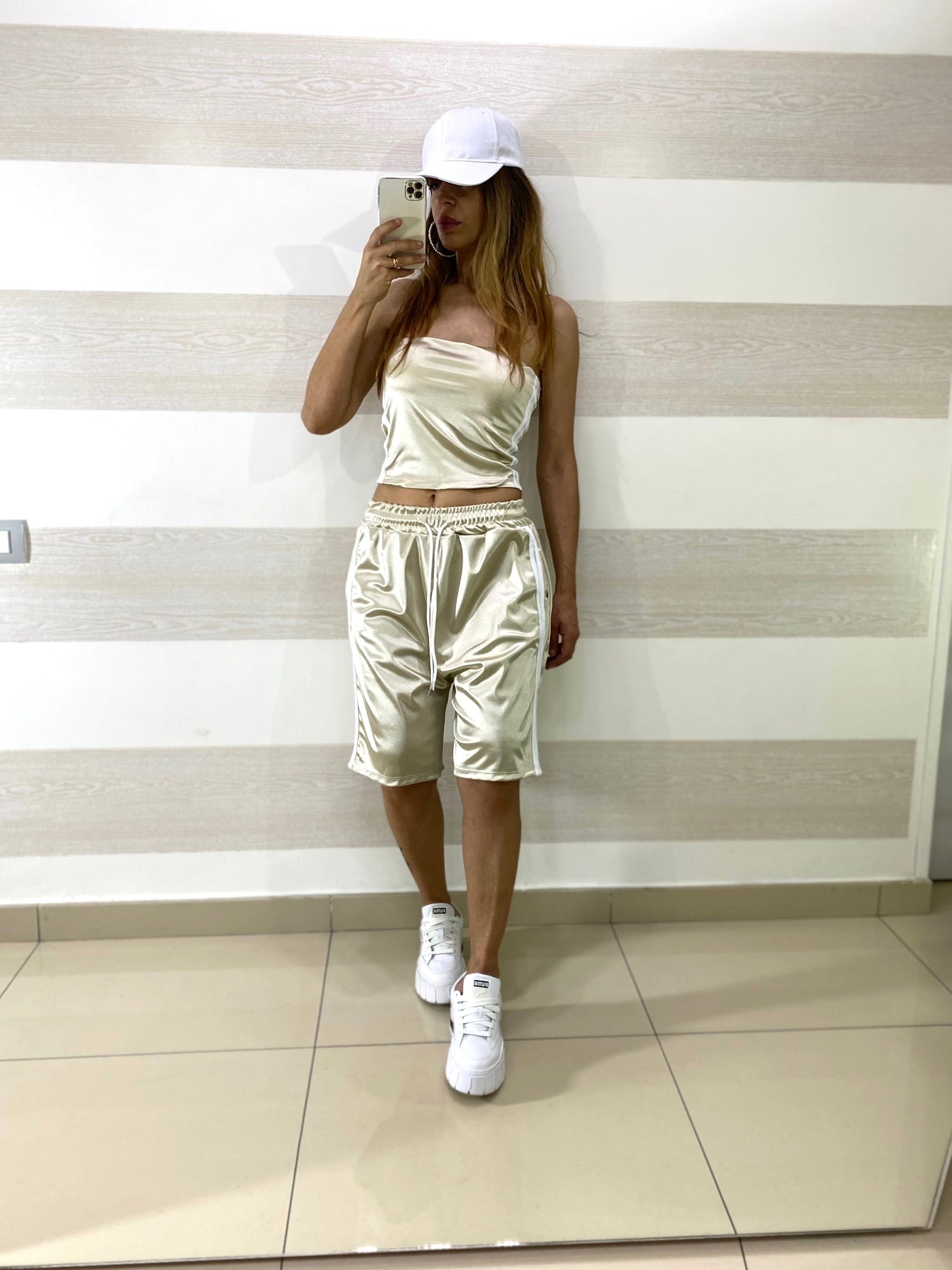 Coordinato Palmix Bermuda e Fascia Satin con Bande Laterali