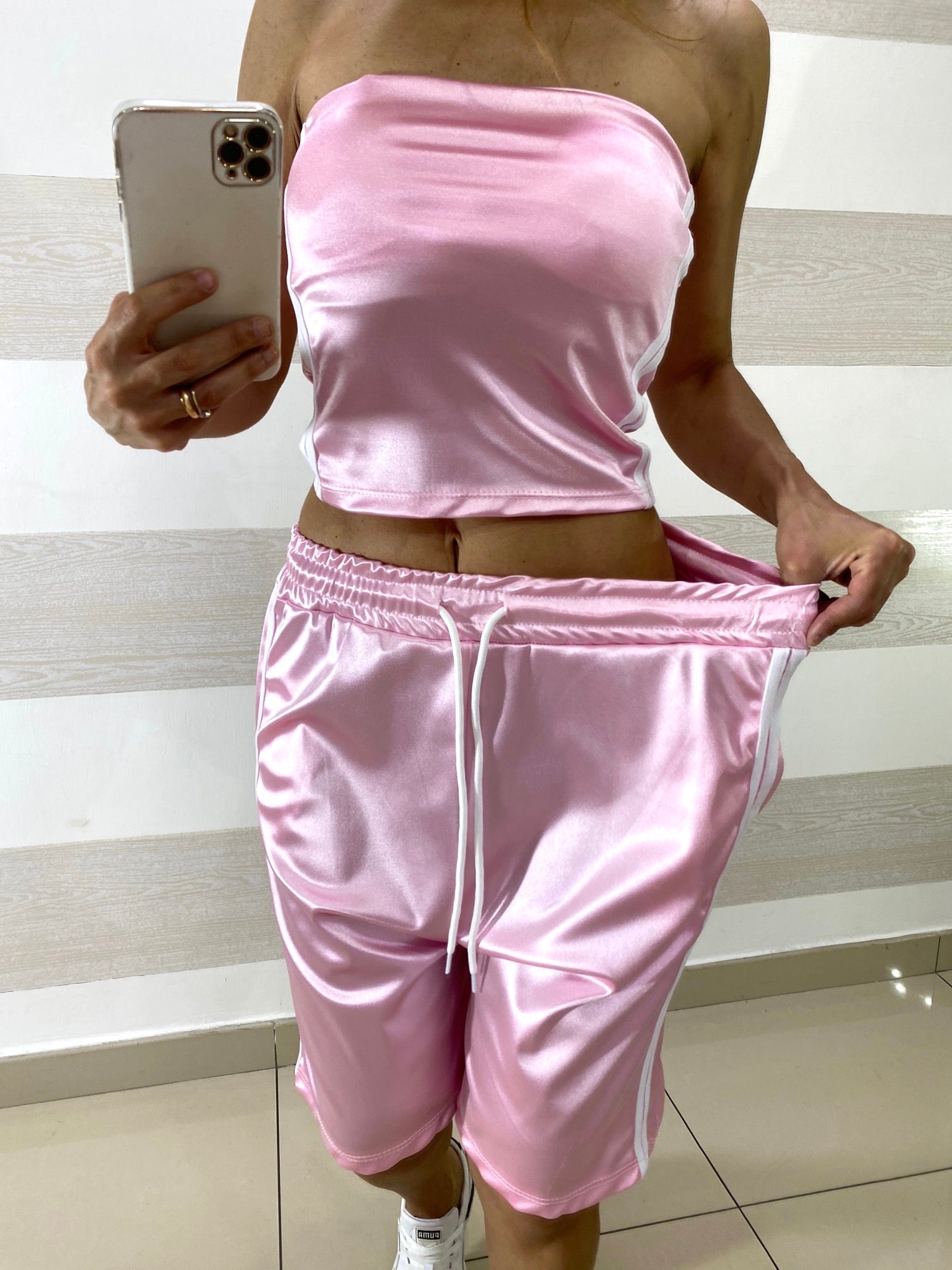 Coordinato Palmix Bermuda e Fascia Satin con Bande Laterali