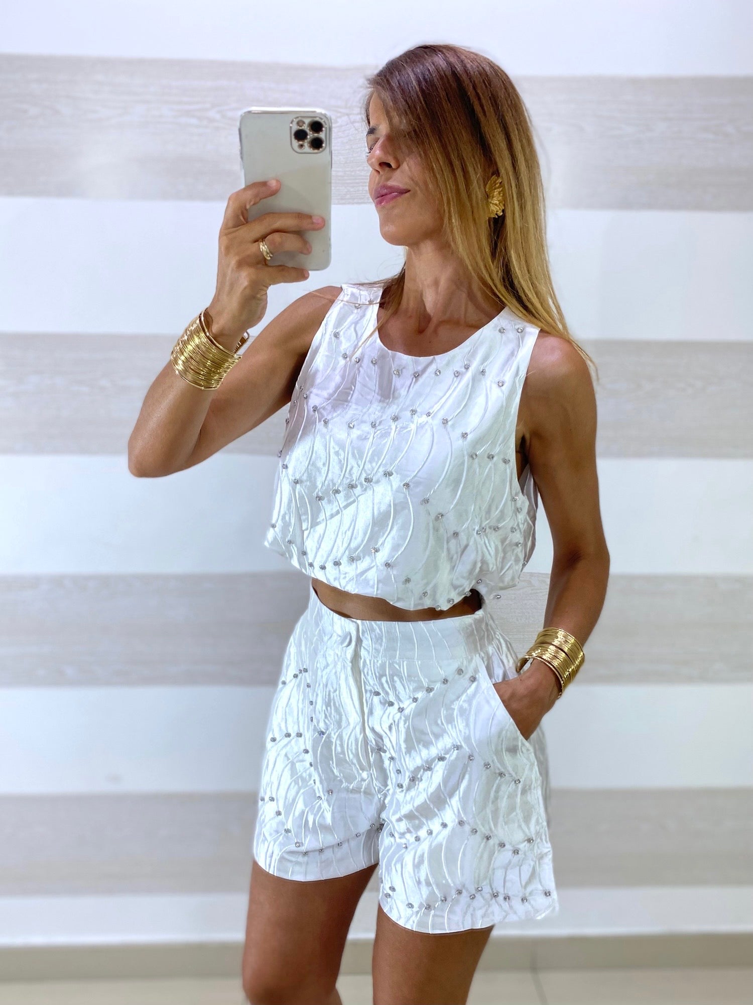 Coordinato Vesna Jewels Shorts e Top Satin con Strass