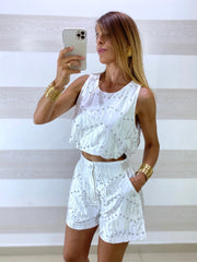 Coordinato Vesna Jewels Shorts e Top Satin con Strass