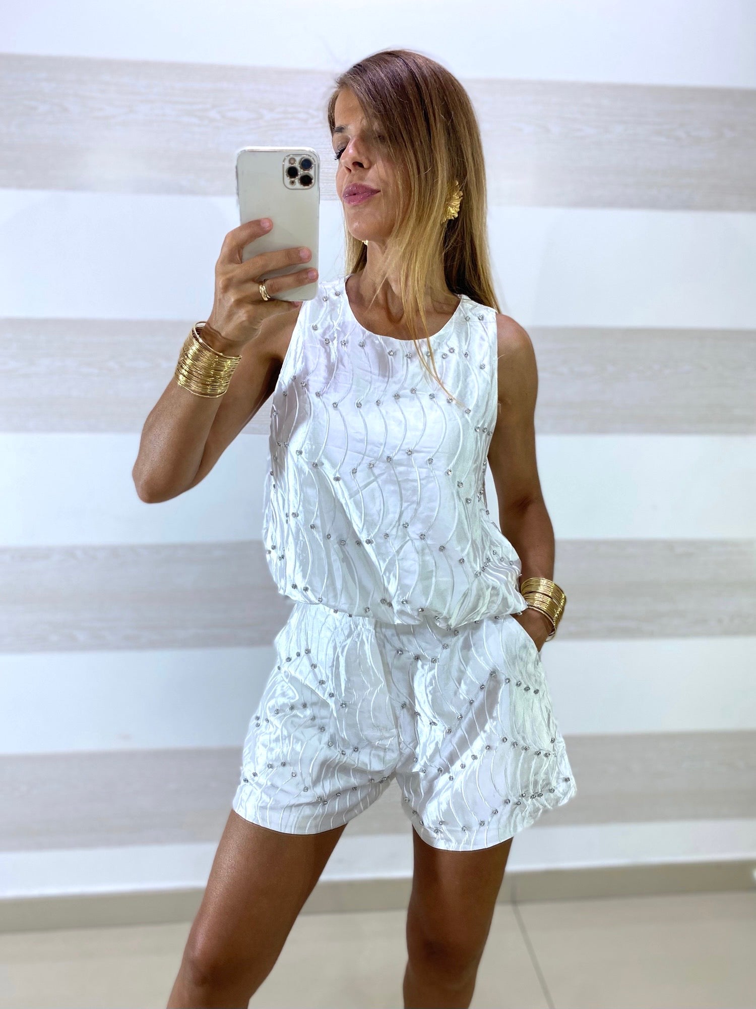 Coordinato Vesna Jewels Shorts e Top Satin con Strass