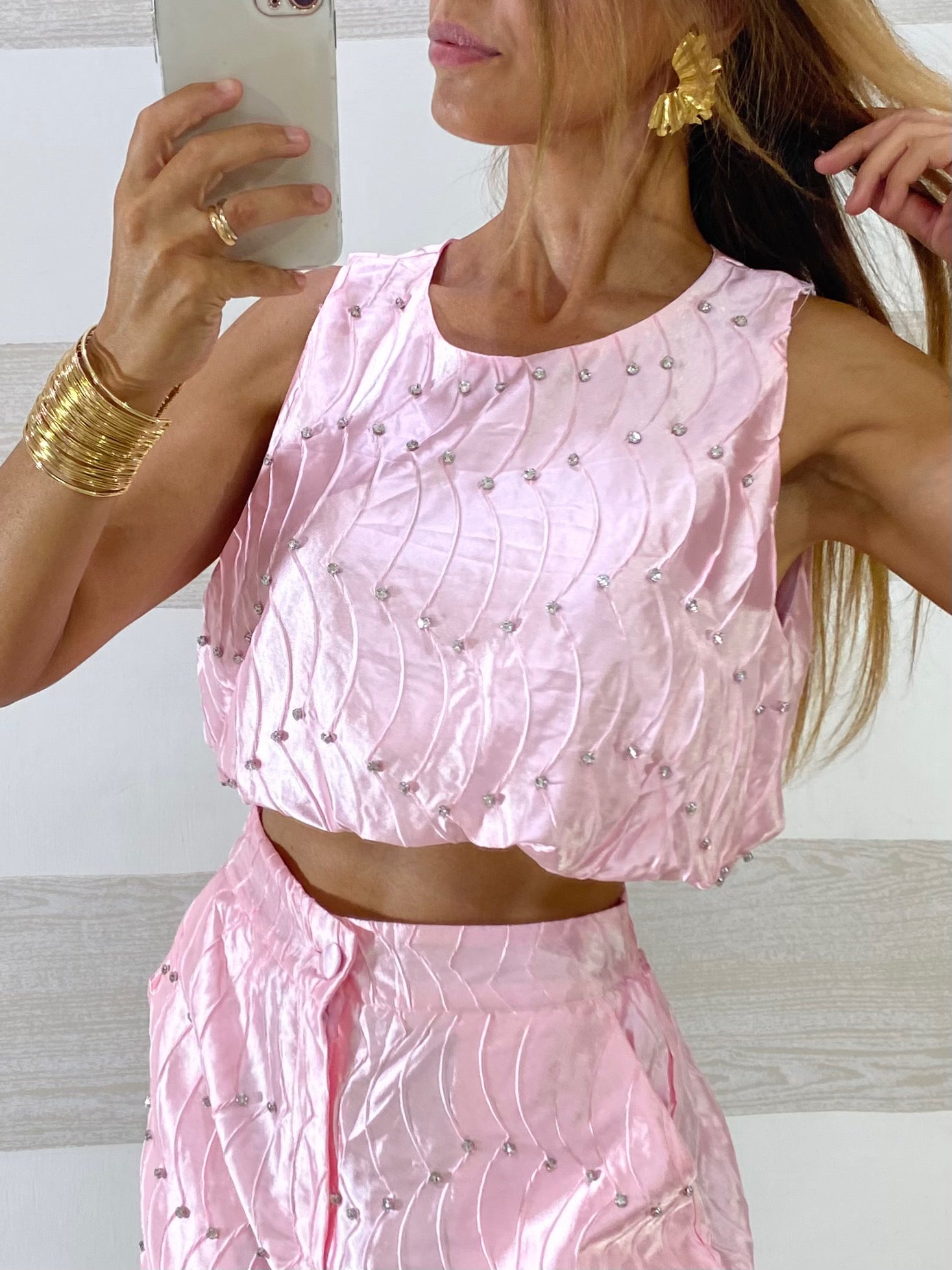 Coordinato Vesna Jewels Shorts e Top Satin con Strass