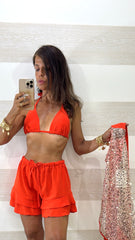 Coordset Corinne 3 Pezzi Shorts Triangolini e Blusa Arancione