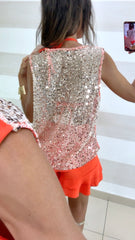 Coordset Corinne 3 Pezzi Shorts Triangolini e Blusa Arancione