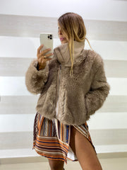 Eco Pelliccia Amanda Voluminosa Beige con Zip