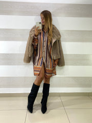 Eco Pelliccia Amanda Voluminosa Beige con Zip