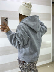 Felpa Dolly Garzata con Zip e Cappuccio Grigia