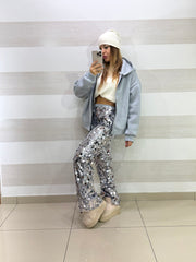 Felpa Dolly Garzata con Zip e Cappuccio Grigia