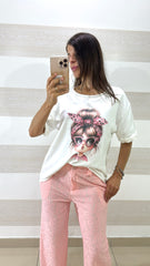 Felpina Charity Leggera con Stampa Girl Occhiali Strassini