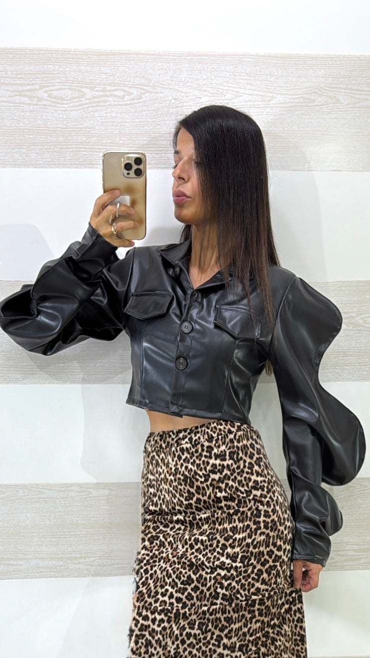Giacca Crop Jayme Eco Pelle Maniche Ondulate
