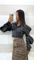Giacca Crop Jayme Eco Pelle Maniche Ondulate
