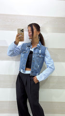 Gilet Jeans Fanny con Stampa Bocca 3D