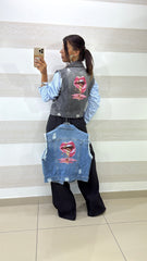 Gilet Jeans Fanny con Stampa Bocca 3D
