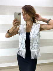 Gilet Ornella Fiori Paillettes Frange Strass
