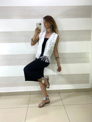 Gilet Ornella Fiori Paillettes Frange Strass