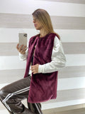 Gilet Sissie Smanicato Eco Pelliccia Bordeaux