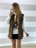 Gilet Sissie Smanicato Eco Pelliccia Marrone