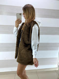 Gilet Sissie Smanicato Eco Pelliccia Marrone