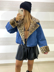 Giubbino Alesha Jeans Imbottito con Pelliccia Maculata