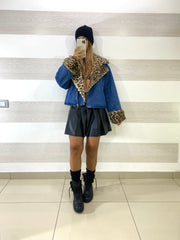 Giubbino Alesha Jeans Imbottito con Pelliccia Maculata
