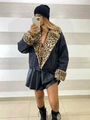 Giubbino Alesha Jeans Imbottito con Pelliccia Maculata