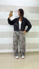 Giubbino Biker Eireen in Jeans con Taglio Cropped