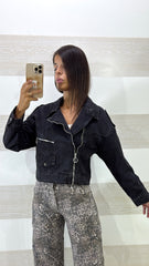 Giubbino Biker Eireen in Jeans con Taglio Cropped