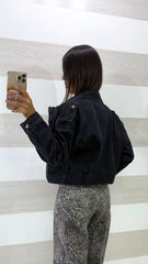 Giubbino Biker Eireen in Jeans con Taglio Cropped