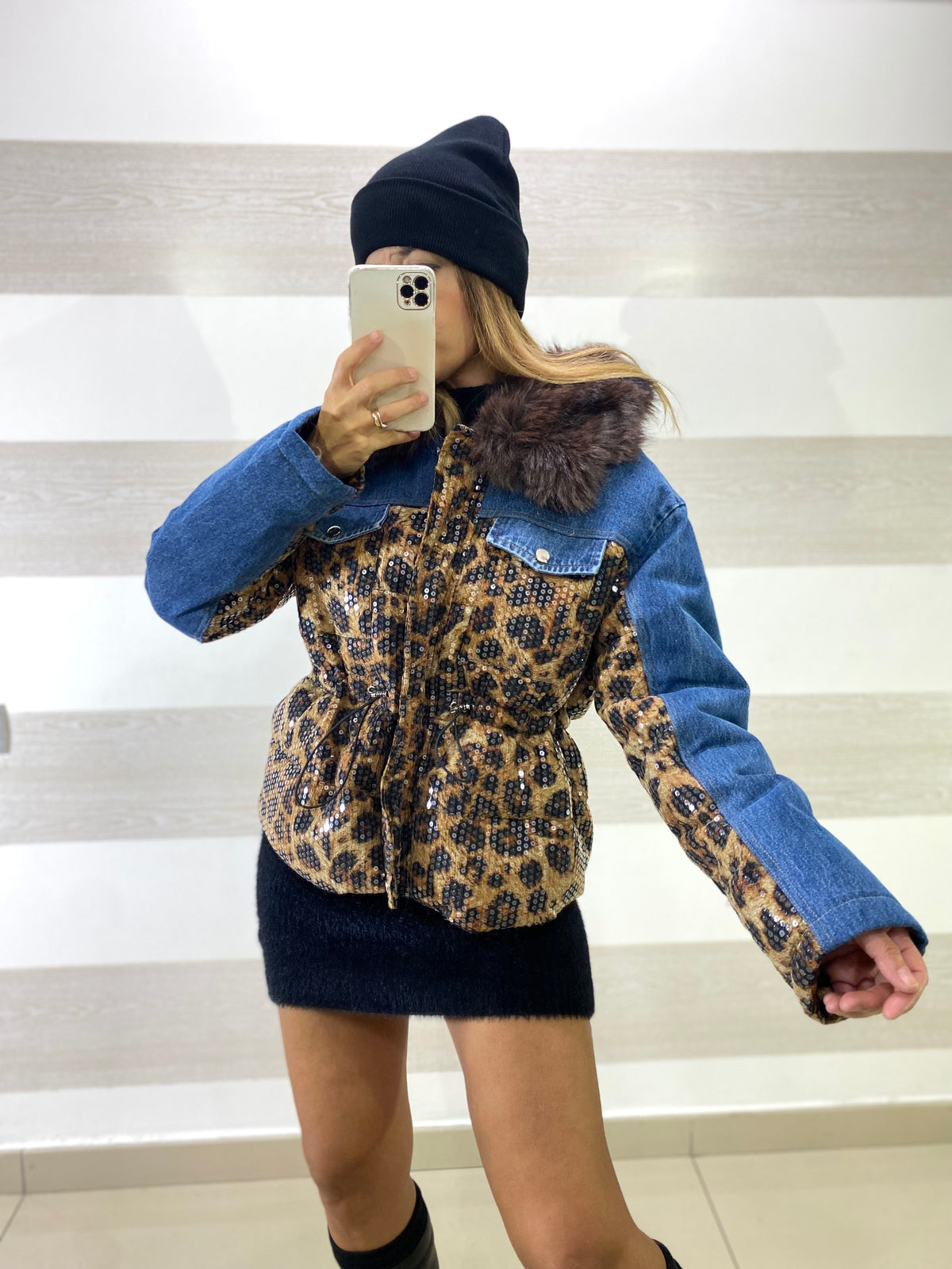 Giubbino Cheri Jeans e Maculato con Paillettes Imbottito