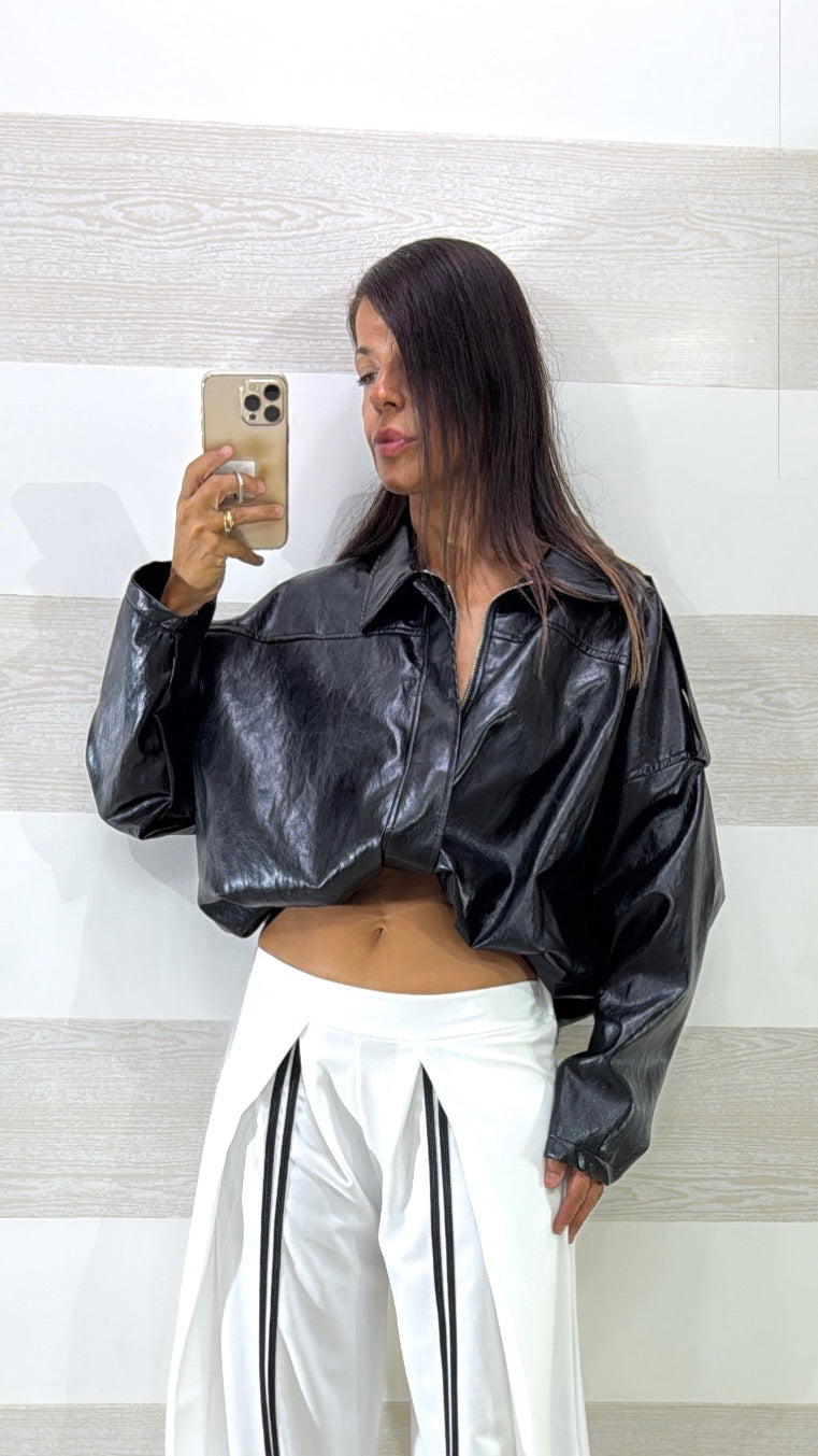 Giubbino Dora Bomber Crop a Sbuffo in Eco Pelle