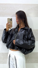 Giubbino Dora Bomber Crop a Sbuffo in Eco Pelle