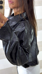Giubbino Dora Bomber Crop a Sbuffo in Eco Pelle
