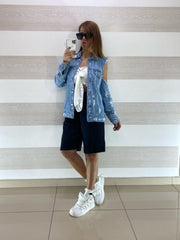 Giubbino Freya Jeans con Perle e Oblo Spalle