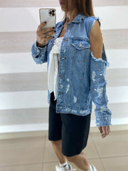 Giubbino Freya Jeans con Perle e Oblo Spalle