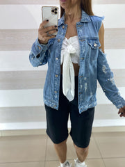 Giubbino Freya Jeans con Perle e Oblo Spalle